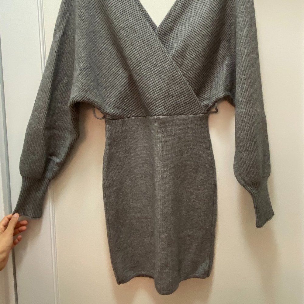 Grey Wrap Knit Dress
